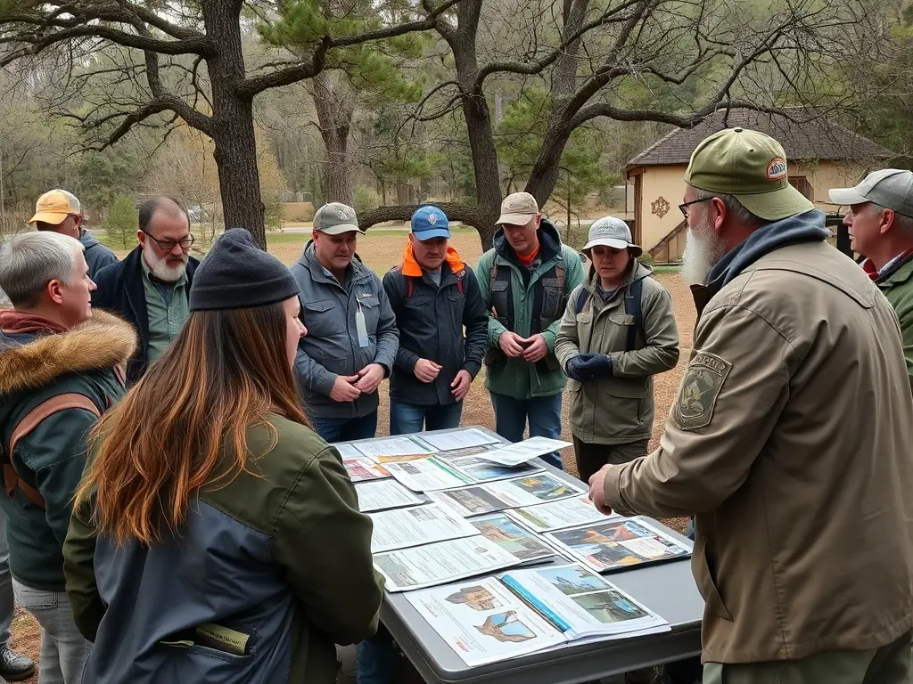 An image of a community workshop with participants learning about wildlife and ethical hunting techniques.