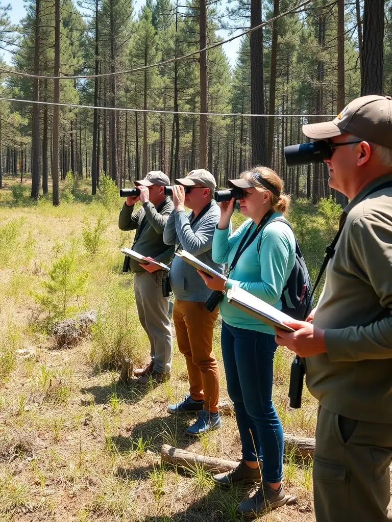 A photograph showing members of the association participating in a wildlife census, emphasizing the importance of population monitoring.